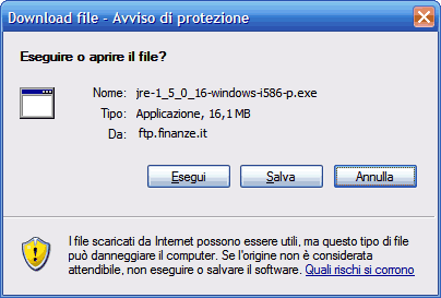 Pannello di installazione del file jre-1_5_0_16-windows-i586-p.exe