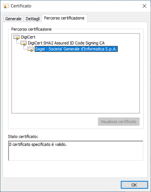 Immagine informazioni sul certificato server